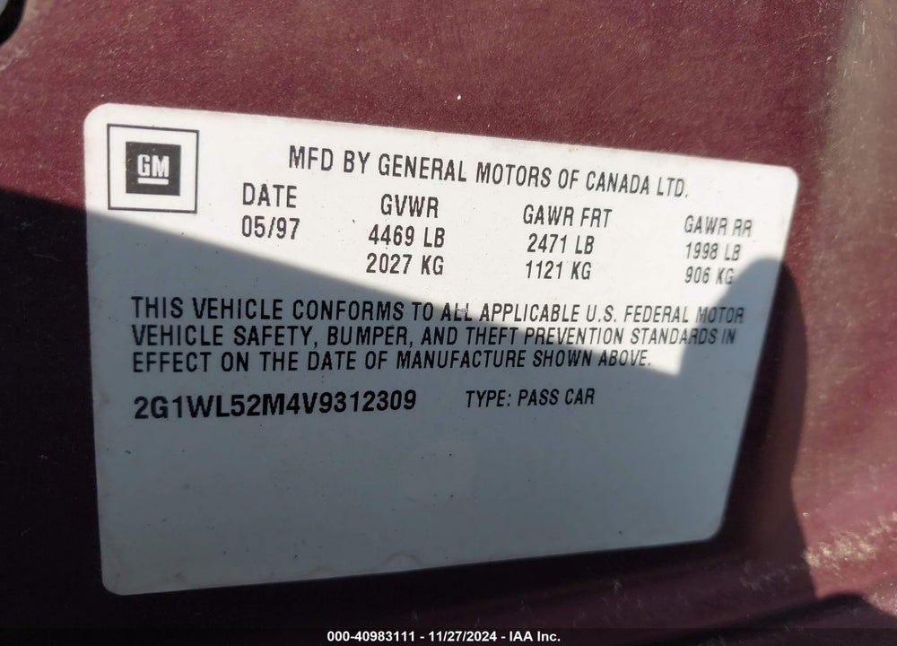 1997 CHEVROLET LUMINA VIN: 2G1WL52M4V9312309