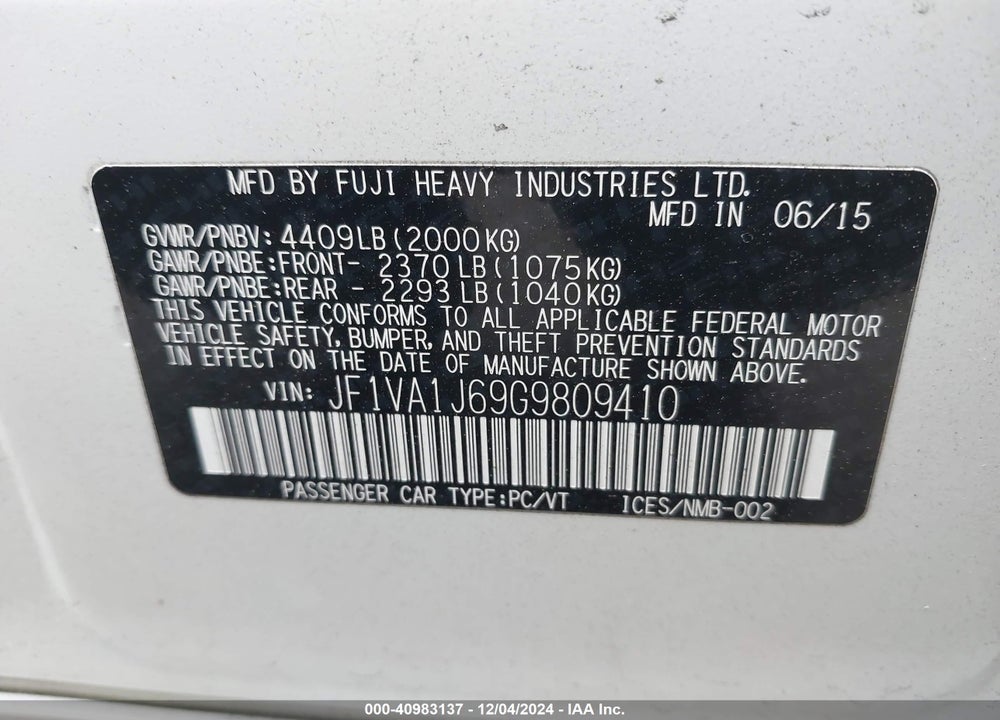 2016 SUBARU WRX LIMITED VIN: JF1VA1J69G9809410