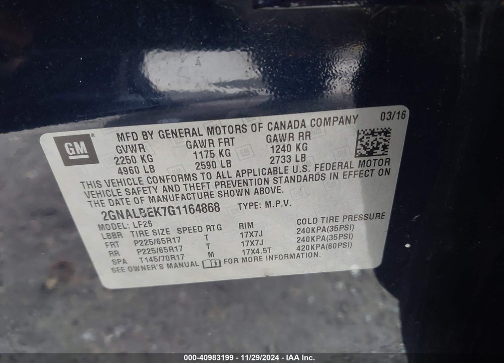 2016 CHEVROLET EQUINOX LS VIN: 2GNALBEK7G1164868