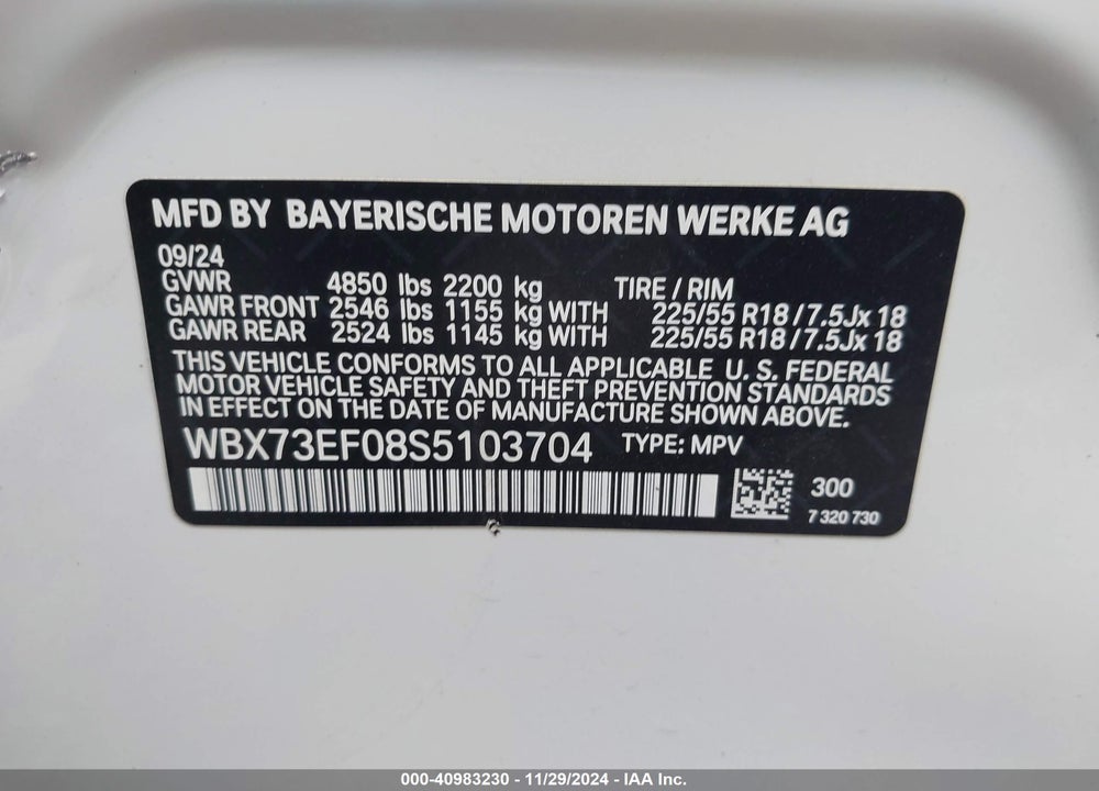 2025 BMW X1 XDRIVE28I VIN: WBX73EF08S5103704