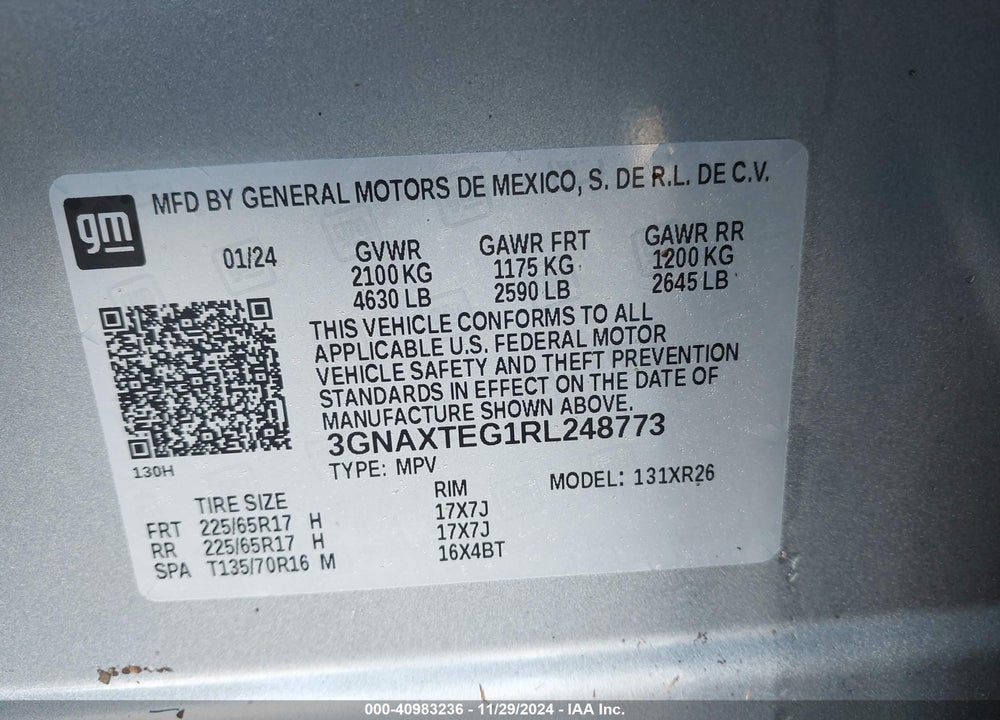 2024 CHEVROLET EQUINOX VIN: 3GNAXTEG1RL248773
