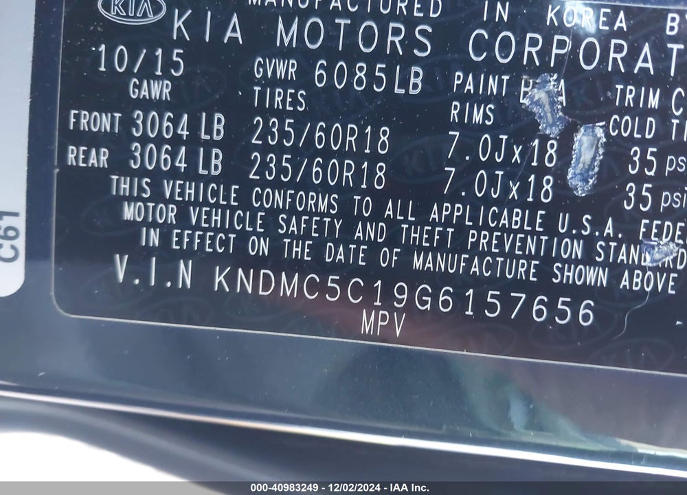2016 KIA SEDONA SX VIN: KNDMC5C19G6157656