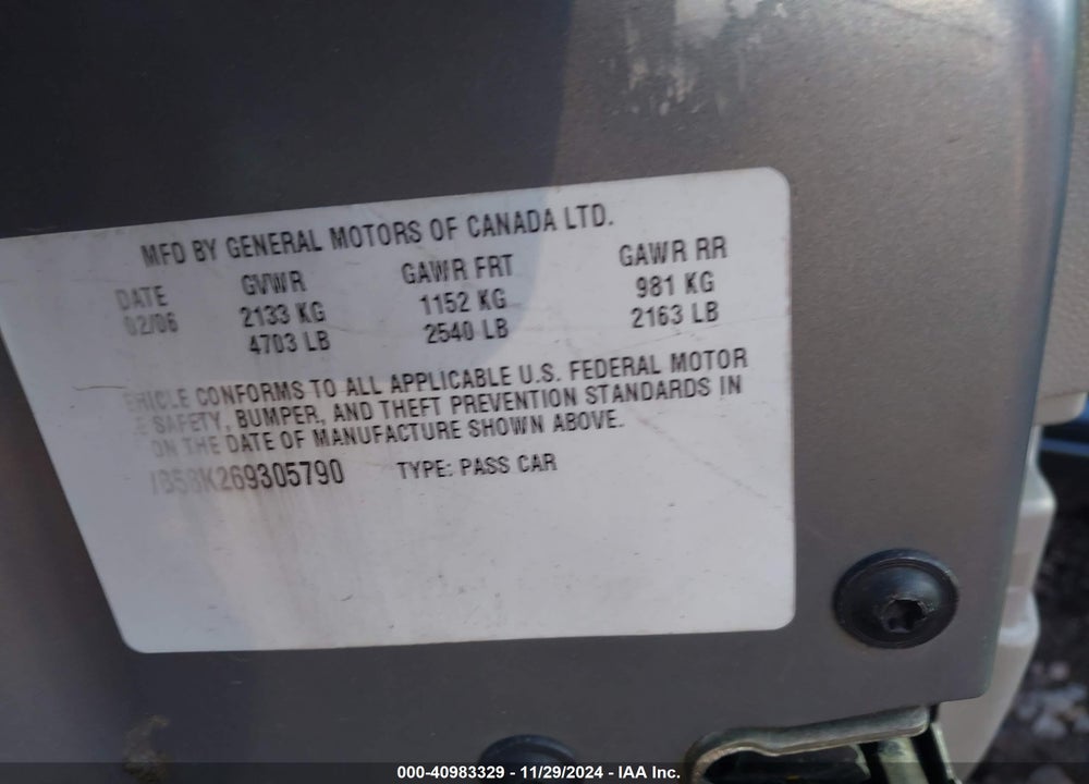 2006 CHEVROLET IMPALA VIN: 2G1WB58K269305790