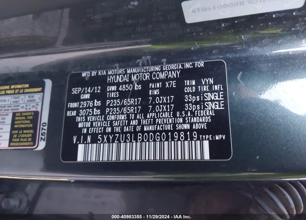 2013 HYUNDAI SANTA FE SPORT VIN: 5XYZU3LB0DG019819