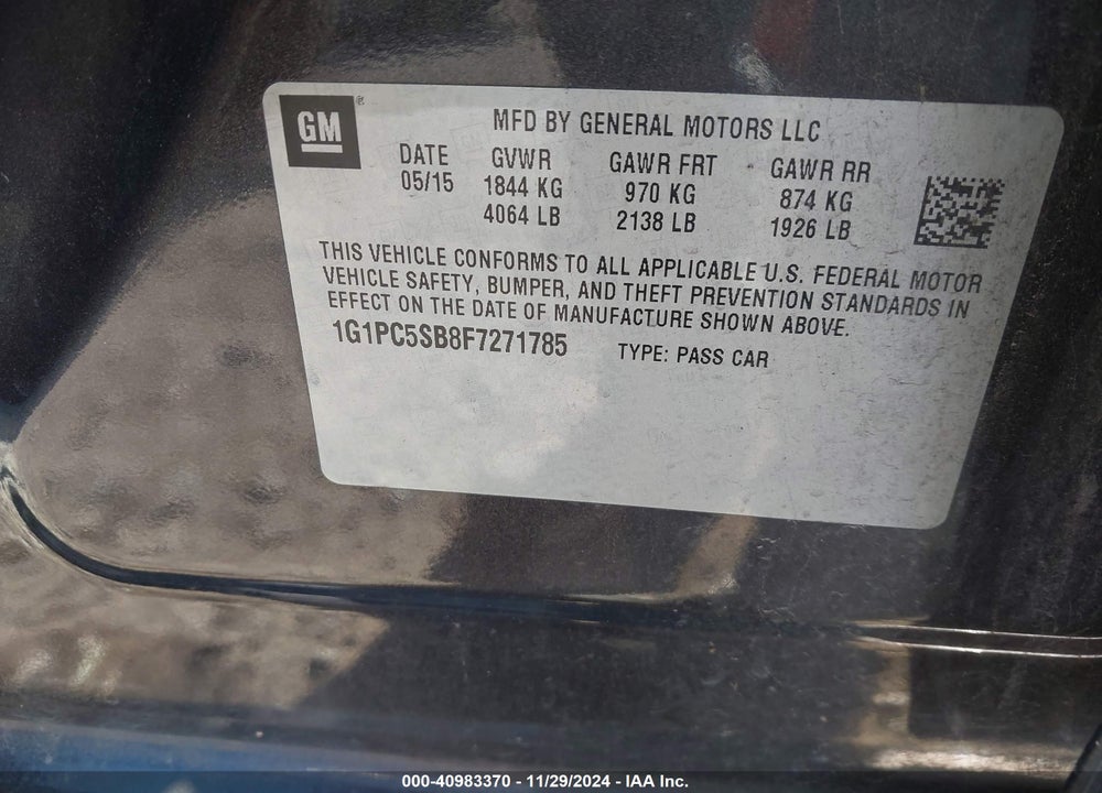 2015 CHEVROLET CRUZE VIN: 1G1PC5SB8F7271785
