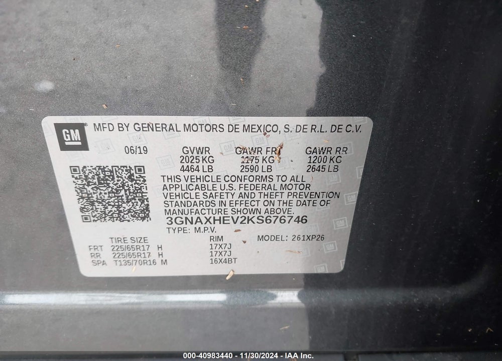 2019 CHEVROLET EQUINOX LS VIN: 3GNAXHEV2KS676746