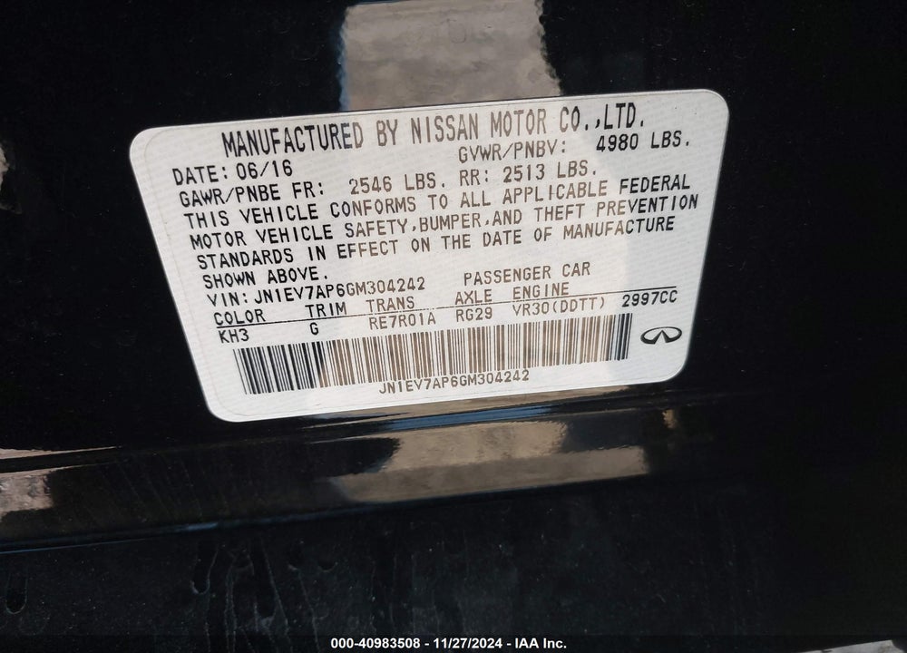 2016 INFINITI Q50 3.0T PREMIUM VIN: JN1EV7AP6GM304242