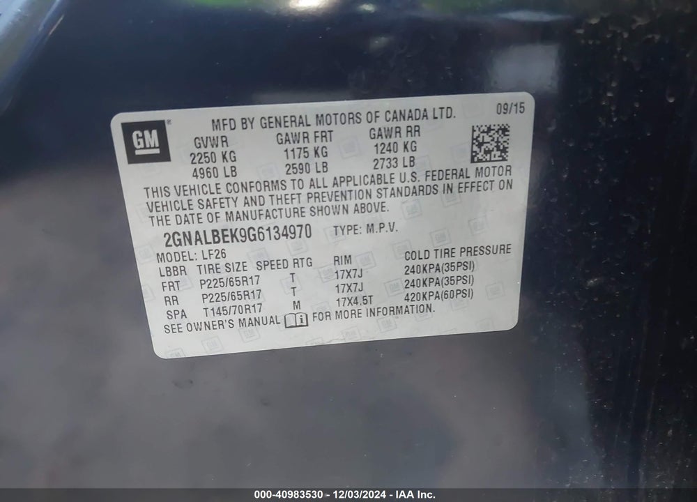 2016 CHEVROLET EQUINOX LS VIN: 2GNALBEK9G6134970
