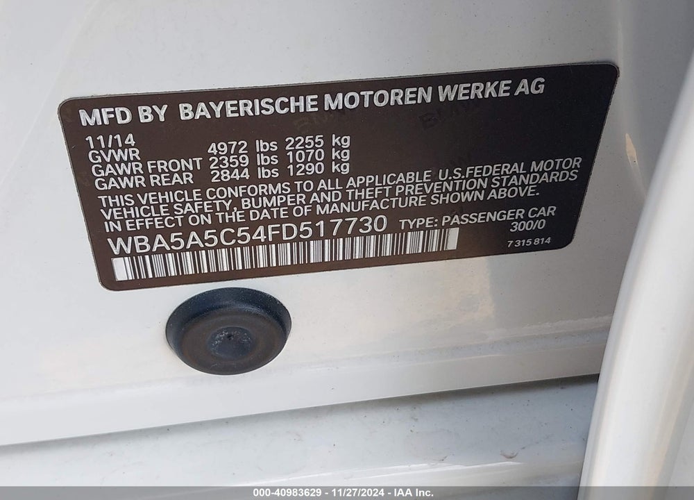 2015 BMW 528I VIN: WBA5A5C54FD517730