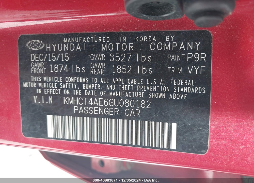 2016 HYUNDAI ACCENT SE VIN: KMHCT4AE6GU080182