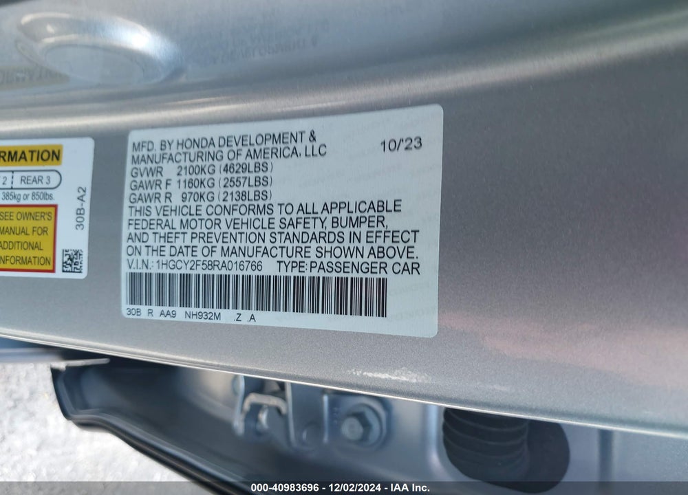 2024 HONDA ACCORD HYBRID SPORT VIN: 1HGCY2F58RA016766