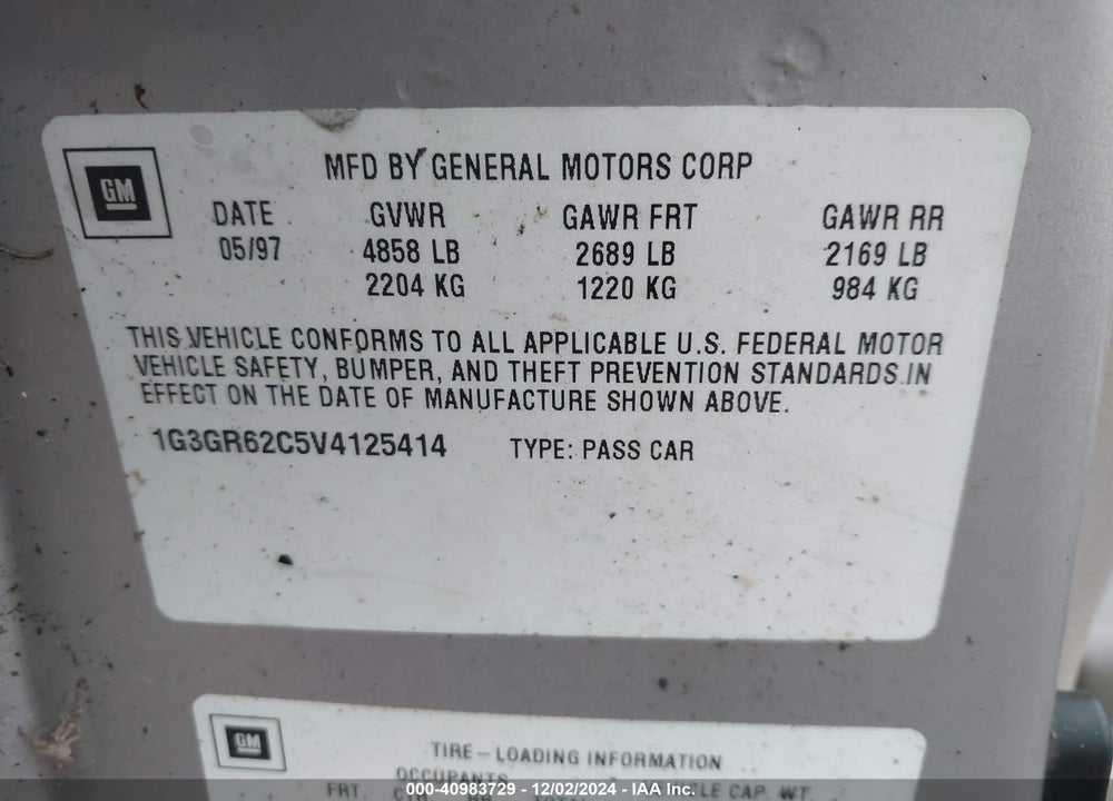 1997 OLDSMOBILE AURORA VIN: 1G3GR62C5V4125414