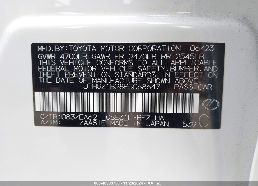 2023 LEXUS IS 350 F-SPORT VIN: JTHGZ1B28P5068647