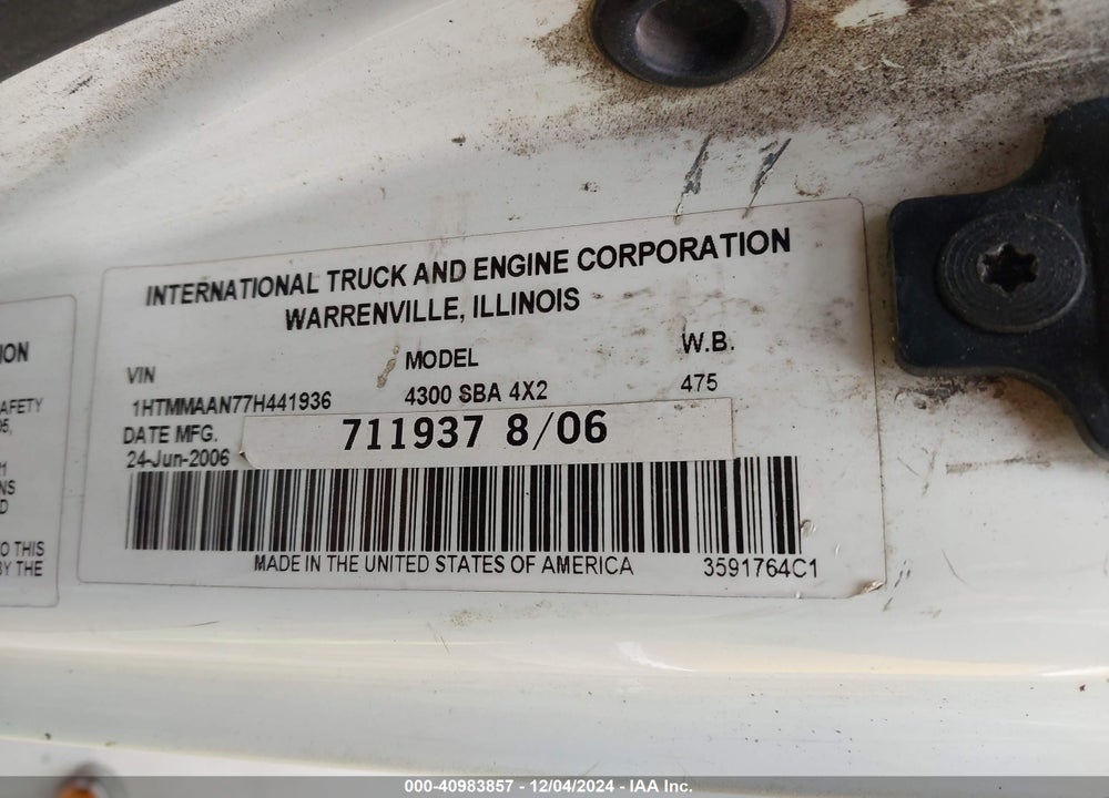 2007 INTERNATIONAL 4000 4300 VIN: 1HTMMAAN77H441936