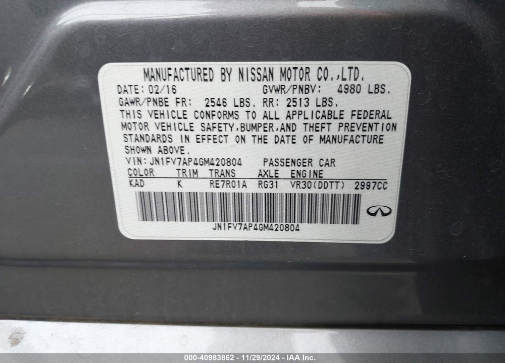 2016 INFINITI Q50 3.0T RED SPORT 400 VIN: JN1FV7AP4GM420804