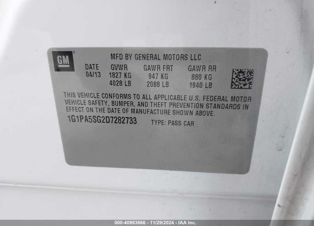 2013 CHEVROLET CRUZE LS AUTO VIN: 1G1PA5SG2D7282733