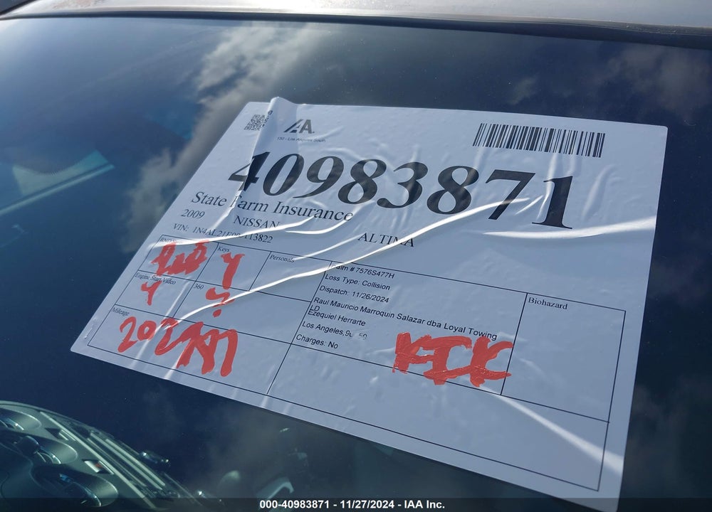 2009 NISSAN ALTIMA 2.5 S VIN: 1N4AL21E99C113822