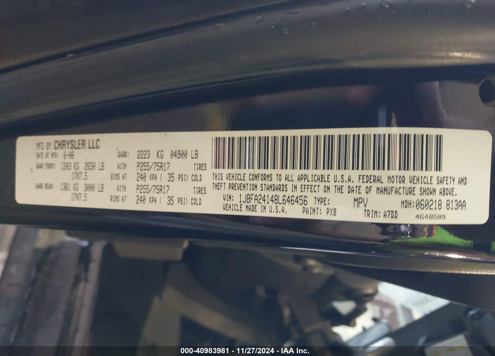 2008 JEEP WRANGLER X VIN: 1J8FA24148L646456