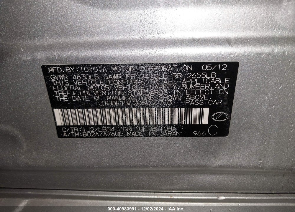 2013 LEXUS GS 350 VIN: JTHBE1BL2D5009703