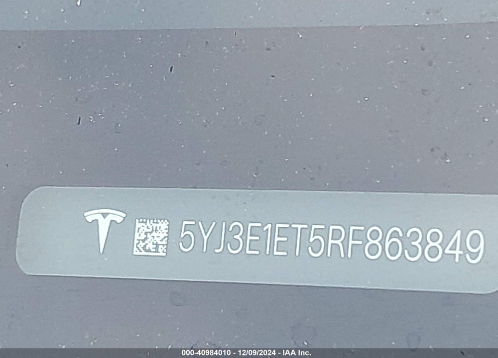 2024 TESLA MODEL 3 PERFORMANCE ALL-WHEEL DRIVE VIN: 5YJ3E1ET5RF863849