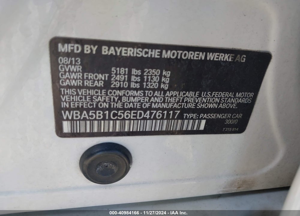 2014 BMW 535I VIN: WBA5B1C56ED476117