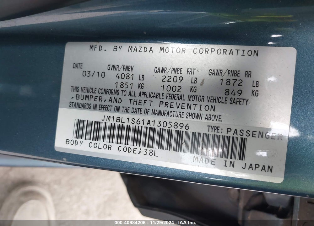 2010 MAZDA 3 S SPORT VIN: JM1BL1S61A1305896
