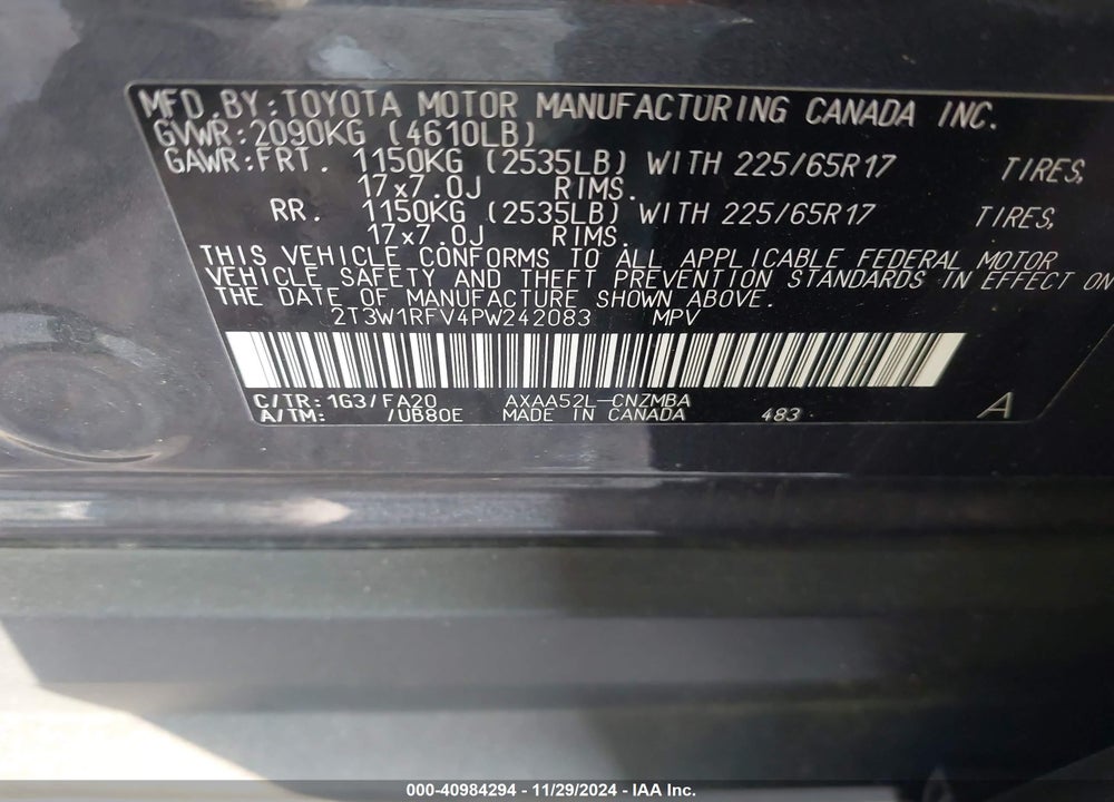 2023 TOYOTA RAV4 XLE VIN: 2T3W1RFV4PW242083