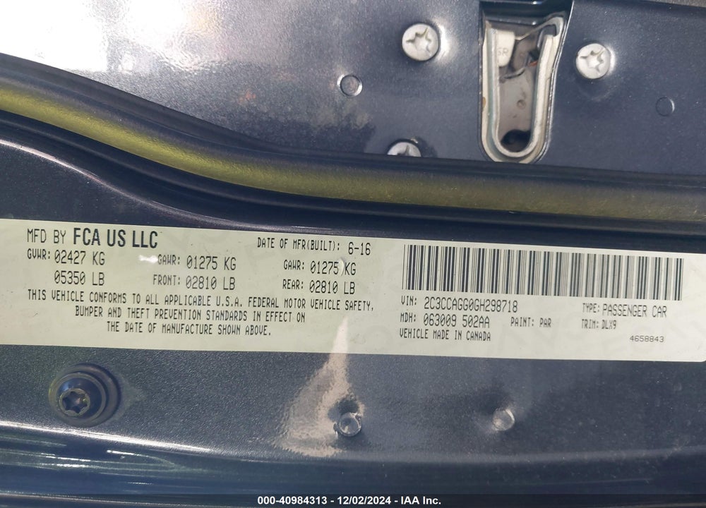 2016 CHRYSLER 300 300S VIN: 2C3CCAGG0GH298718