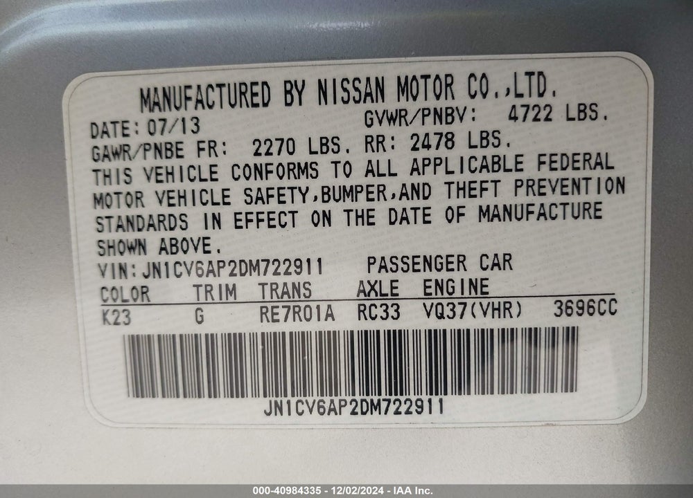 2013 INFINITI G37 JOURNEY VIN: JN1CV6AP2DM722911