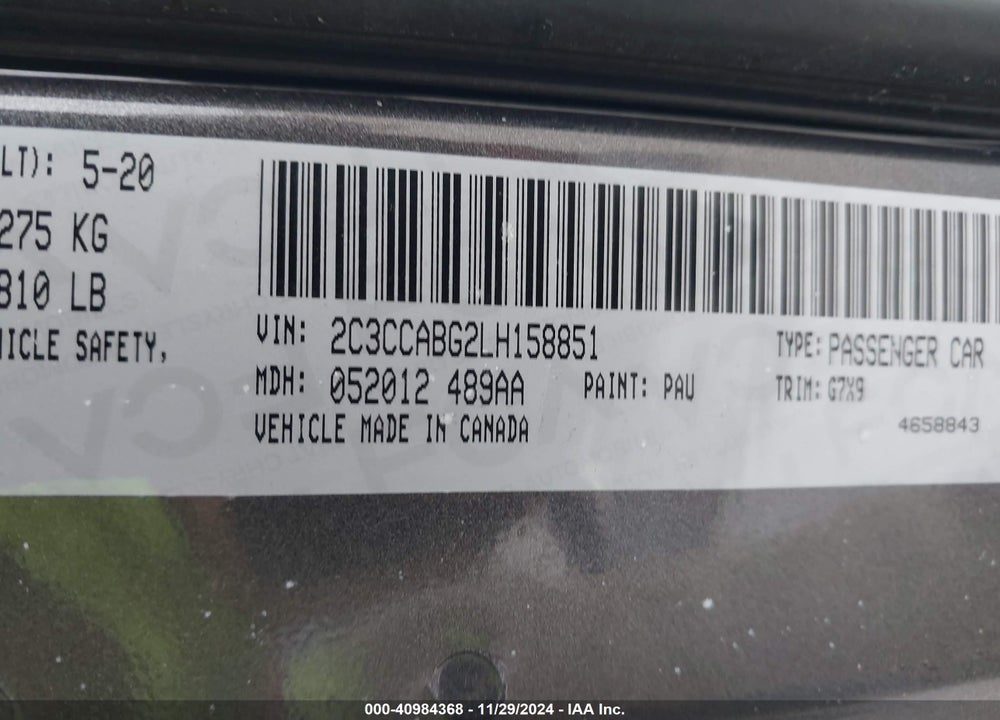 2020 CHRYSLER 300 300S VIN: 2C3CCABG2LH158851