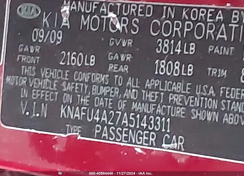 2010 KIA FORTE EX VIN: KNAFU4A27A5143311