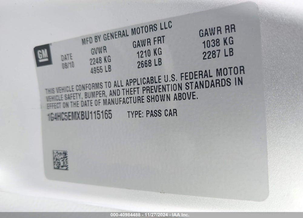 2011 BUICK LUCERNE VIN: 1G4HC5EMXBU115165