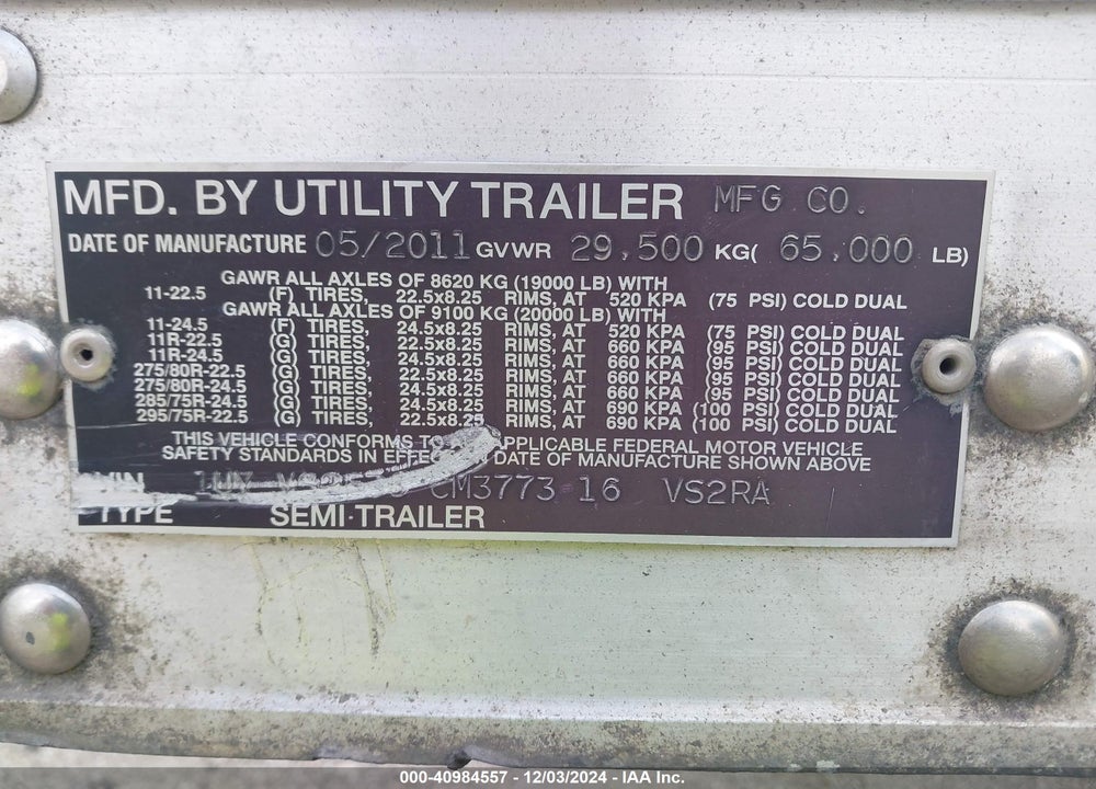 2012 UTILITY TRAILER MFG --- VIN: 1UYVS2536CM377316