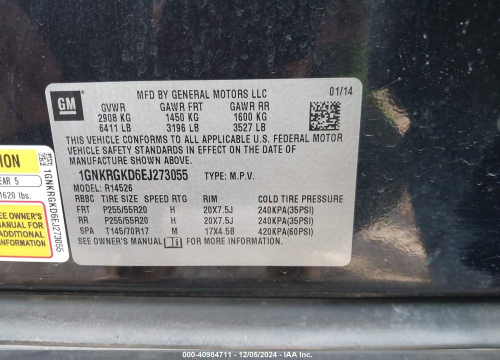 2014 CHEVROLET TRAVERSE 1LT VIN: 1GNKRGKD6EJ273055