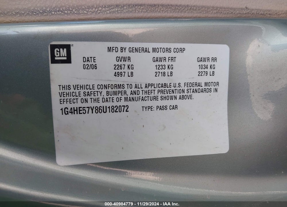 2006 BUICK LUCERNE CXS VIN: 1G4HE57Y86U182072