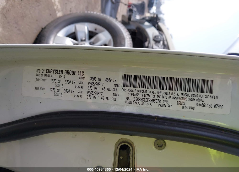 2014 RAM 1500 SLT VIN: 1C6RR6GT2ES395978