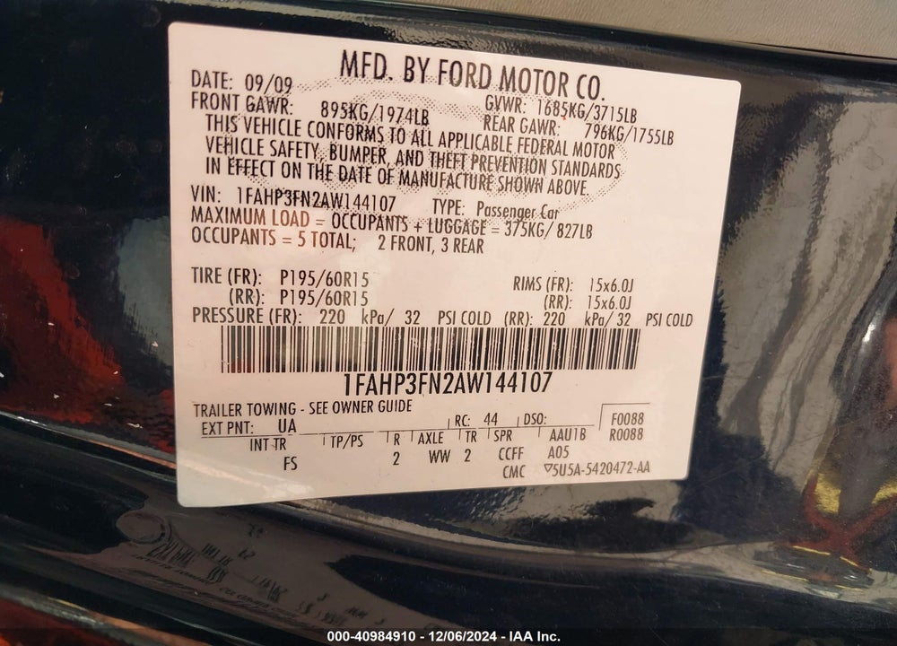 2010 FORD FOCUS SE VIN: 1FAHP3FN2AW144107