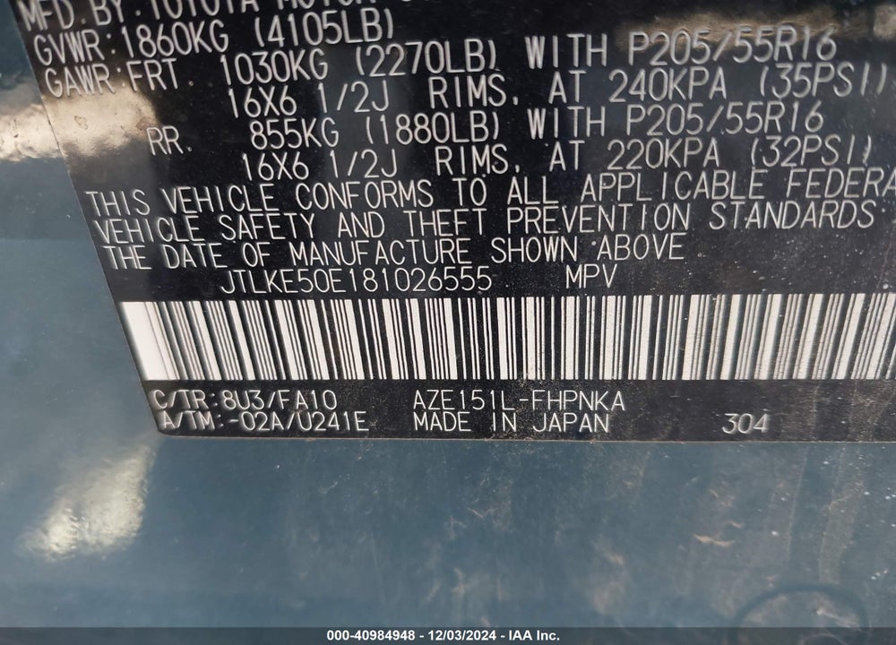 2008 SCION XB VIN: JTLKE50E181026555