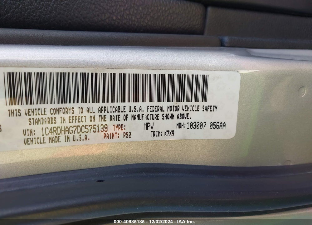 2013 DODGE DURANGO SXT VIN: 1C4RDHAG7DC575139