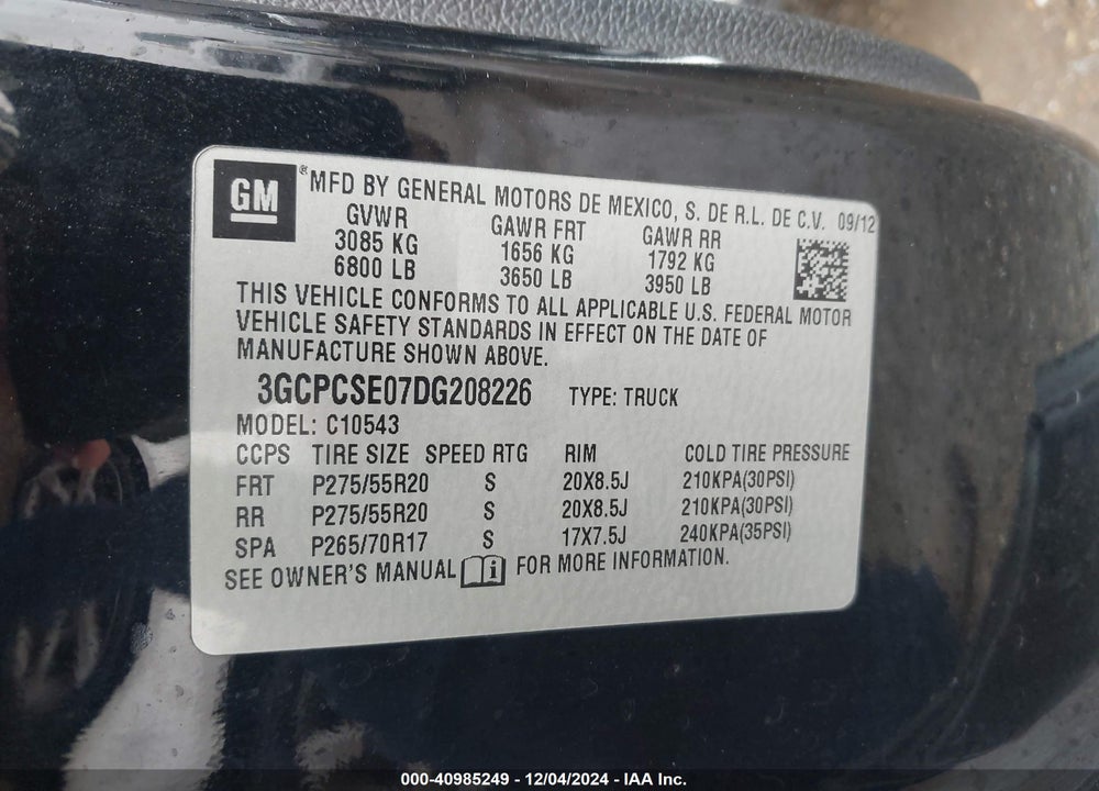 2013 CHEVROLET SILVERADO 1500 LT VIN: 3GCPCSE07DG208226