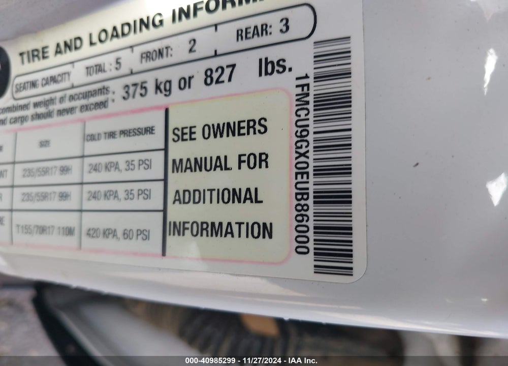 2014 FORD ESCAPE SE VIN: 1FMCU9GX0EUB86000