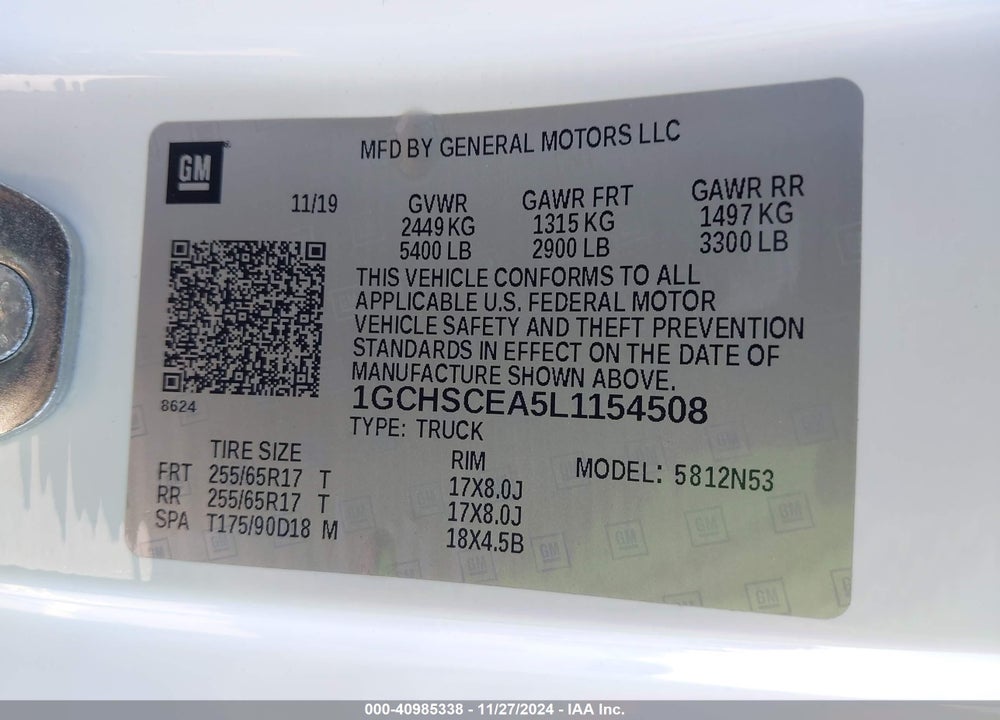 2020 CHEVROLET COLORADO 2WD LONG BOX LT VIN: 1GCHSCEA5L1154508
