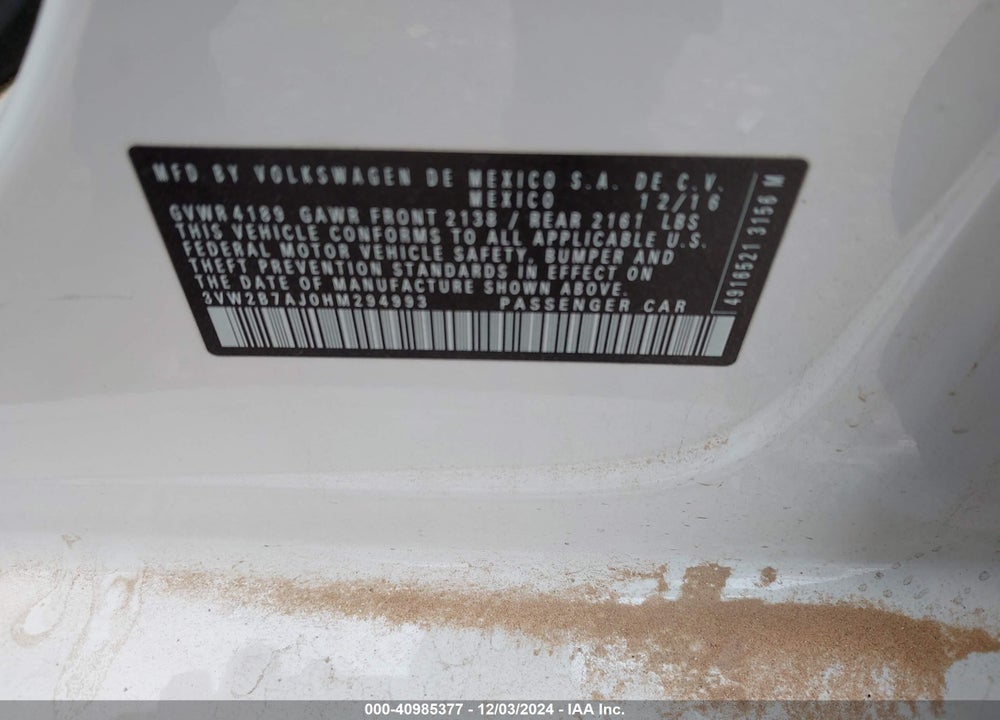 2017 VOLKSWAGEN JETTA 1.4T S VIN: 3VW2B7AJ0HM294993