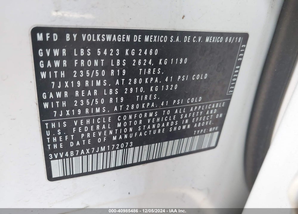 2018 VOLKSWAGEN TIGUAN 2.0T SEL PREMIUM VIN: 3VV4B7AX7JM172073