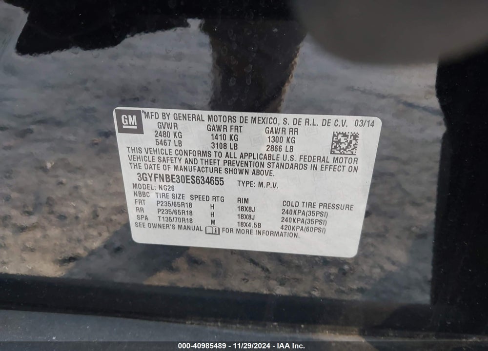 2014 CADILLAC SRX LUXURY COLLECTION VIN: 3GYFNBE30ES634655