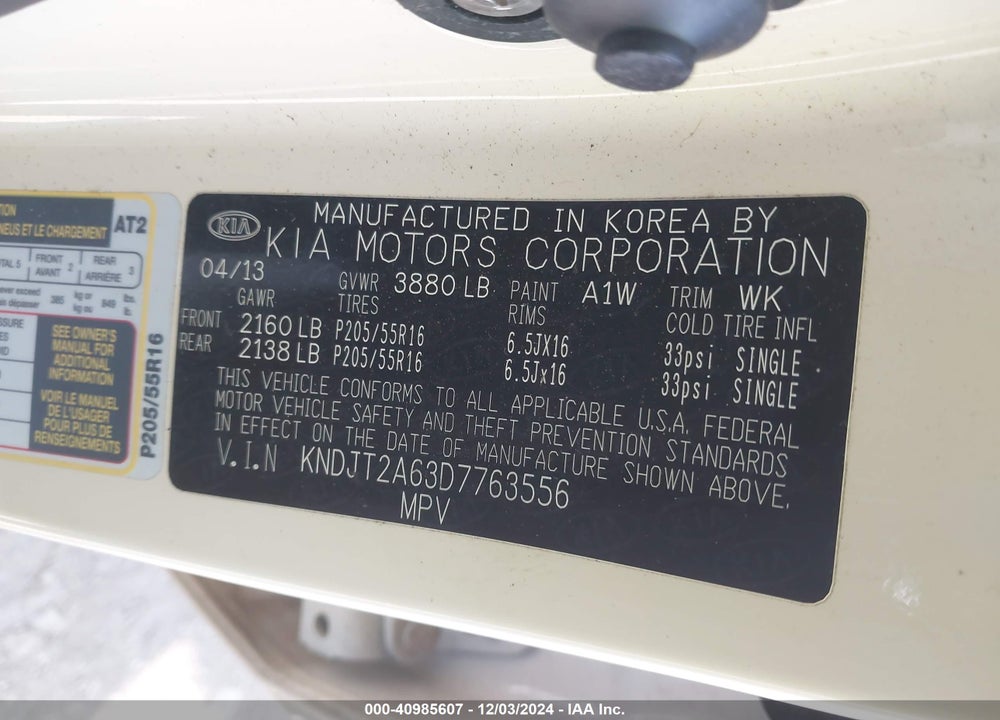 2013 KIA SOUL VIN: KNDJT2A63D7763556