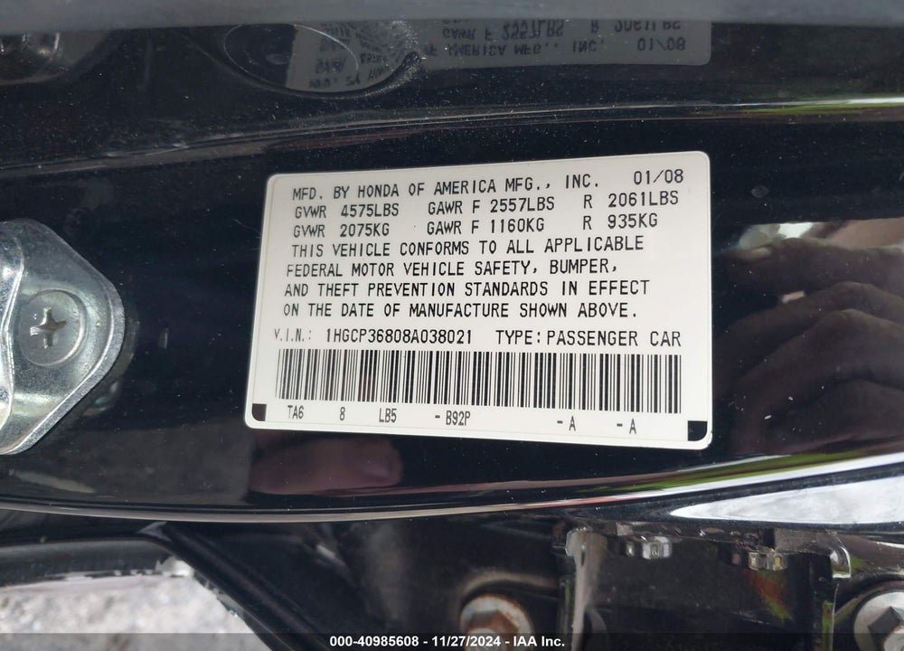 2008 HONDA ACCORD 3.5 EX-L VIN: 1HGCP36808A038021