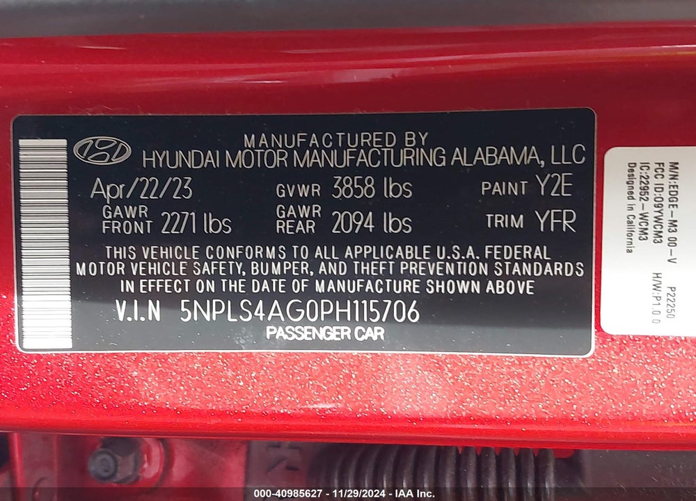 2023 HYUNDAI ELANTRA SEL VIN: 5NPLS4AG0PH115706
