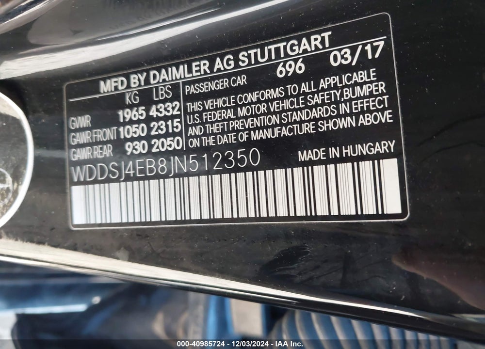 2018 MERCEDES-BENZ CLA 250 VIN: WDDSJ4EB8JN512350