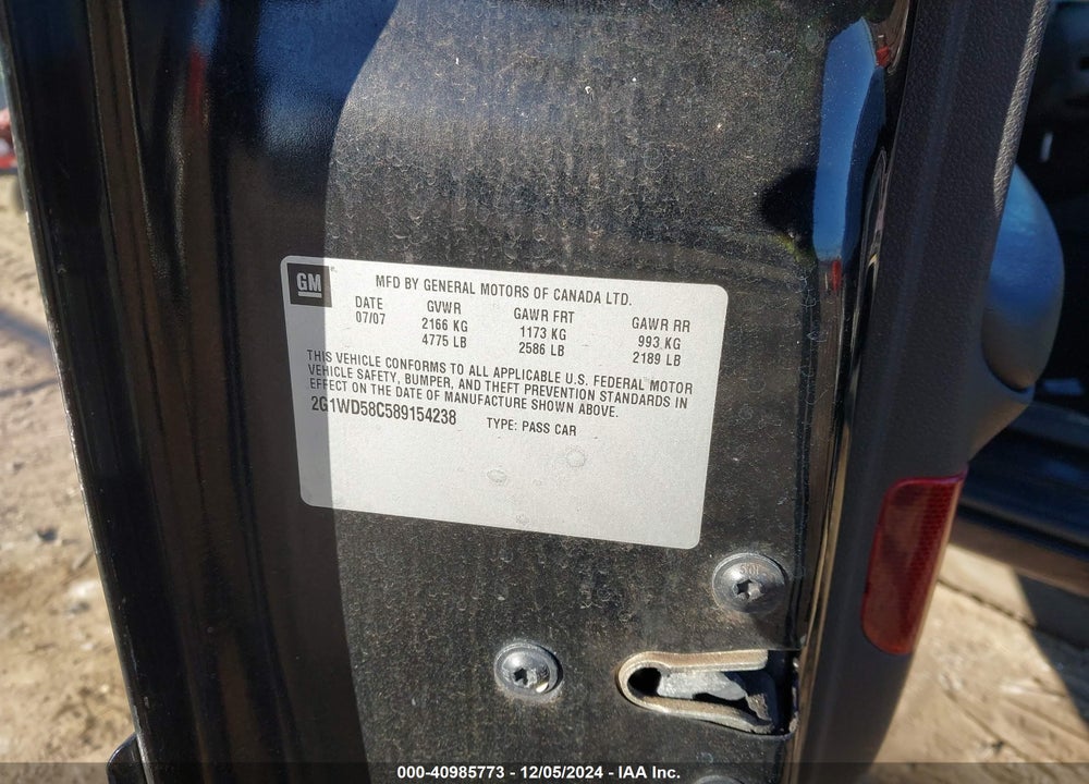 2008 CHEVROLET IMPALA  SS VIN: 2G1WD58C589154238